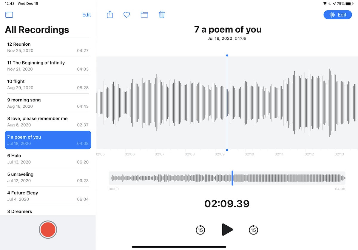 Recordings of random ideas in my iPad’s Voice Memos app