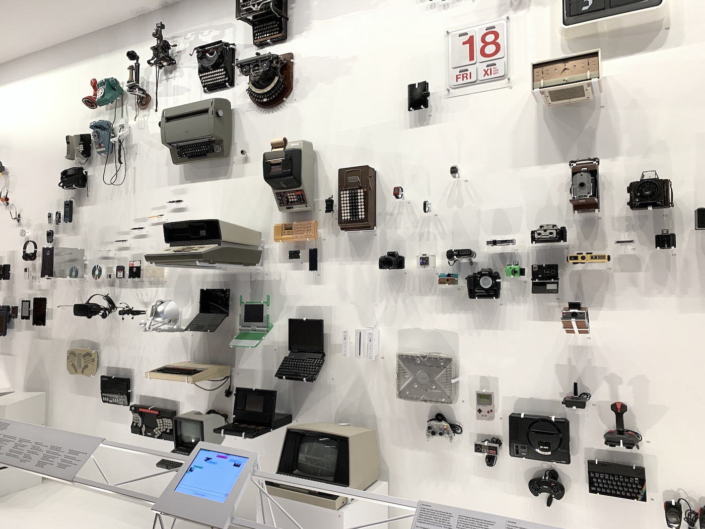 A collection of computing tools displayed on a wall, London Design Museum