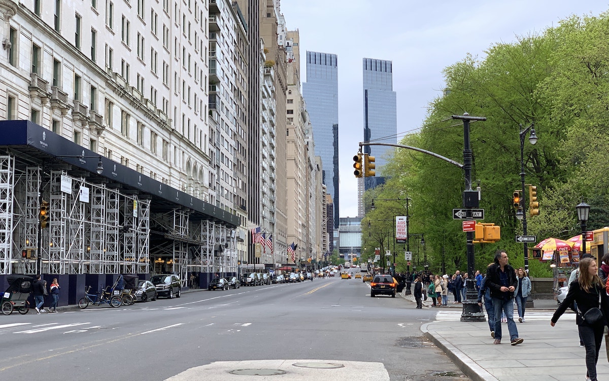 View down a street from Central Park